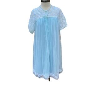 Vintage Short Negligee Blue Slip Dress and Robe Size Medium Womens Miss Elaine